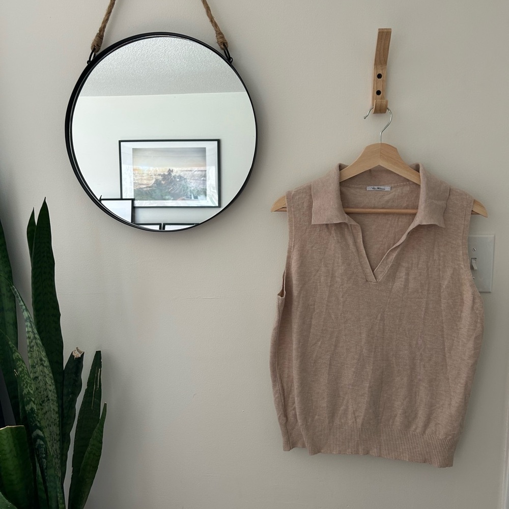 Vila Milano - Sleeveless Collared Knit Top in Beige